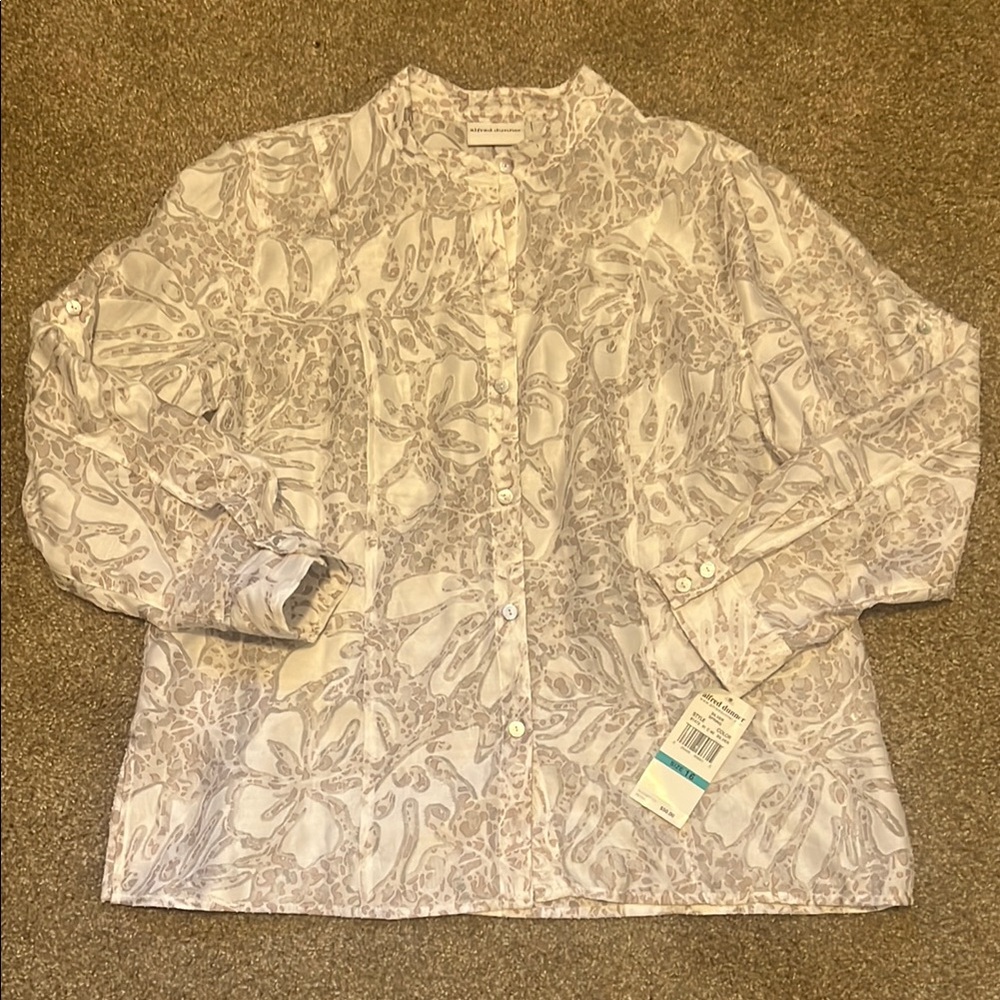 Alfred Dunner‎ Floral Button-Up Shirt in White and Gray Size 16